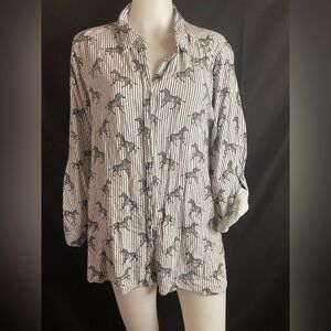 Jane & Delaney Long Sleeve Black White Soft Zebra Ladies Sz2X Button Up Blouse